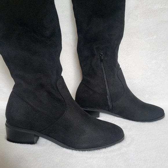 NWT New York & Company Faux Suede Almond Toe Rana Tall Boot Chunky Heel - Picture 3 of 15